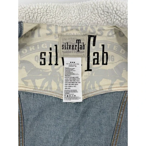 VTG Levi's Silver Tab Trucker Jean‎ Jacket Youth 10-12 yrs Denim Sherpa Collar - Picture 13 of 16